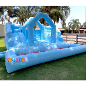 Château gonflable à double toboggan bleu pastel pour <span class=keywords><strong>location</strong></span> de fête, intérieur/extérieur, <span class=keywords><strong>pas</strong></span> <span class=keywords><strong>cher</strong></span>, avec souffleur d'air - Product Image 5