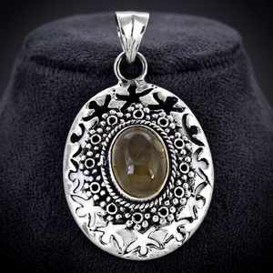 Art Palace Tibetan Silver Oval Pendant With Natural Stone Bezel Setting Vintage Style Unisex Fashion Jewelry - Product Image 1