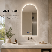 Miroir de salle de bain LED rétroéclairé arqué avec variateur d'intensité, anti-buée, contrôle tactile 3 couleurs, Bluetooth, miroir de maquillage mural