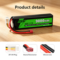 Batterie Lipo TSX Power 3S 11.1V 100C 8000/9000 avec connecteur Deans, étui souple, rechargeable, certifiée CE, pour voiture RC, camion, char, course