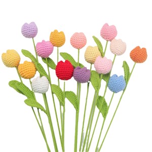 Handmade Knitted Wool Tulip Stem Peach Pink Crochet <b>Artificial</b> Flower for Mothers Day Teacher Birthday Wedding Decor Gift - Product Image 5