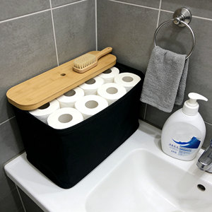 ตะกร้าใส่กระดาษชำระสำหรับใส่กระดาษทิชชู่ภาชนะใส่เอกสารขนาดกลางที่วางส้วมจัดระเบียบได้ถึง9เมกะม้วนพร้อมฝาไม้ไผ่ - Product Image 6