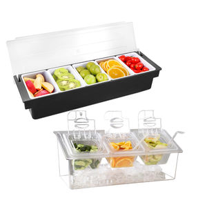 <b>Ice</b> Fillable Chilled Clear Condiment <b>Tray</b>, Condiment Holder <b>with</b> Flip <b>Lids</b> & Scoops - Product Image 1