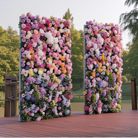 Kit de photomaton avec panneau décoratif en tissu à fleurs en rouleau, motif floral artificiel (gypsophile et roses), décor tropical imitation bordeaux, rose et rouge, pour toile de fond murale