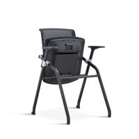 Chaise de bureau pliable moderne avec tablette d'écriture intégrée, dossier solide et structure métallique, idéale pour l'école, la salle de classe et l'atelier