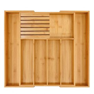 Organisateur de tiroir à couverts en bambou extensible pour cuisine, avec porte-couteaux - Product Image 1