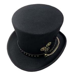 R189 หมวกทรงสูงสไตล์วินเทจแฟชั่นสตรีทสตีมพังก์ร็อก ทำจากขนสัตว์แท้ 100% สำหรับทุกเพศ ปรับขนาดได้ เหมาะสำหรับงานปาร์ตี้ - Product Image 2