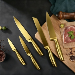 Ensemble de couteaux de cuisine en acier inoxydable revêtu de titane, couteau de cuisine doré avec base en bois, vente chaude - Product Image 2