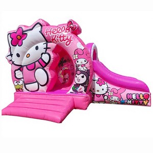 Combo de Tobogán Inflable con Diseño de Gato Rosa de Dibujos Animados, Casa de Brinco Comercial para Alquiler - Product Image 1