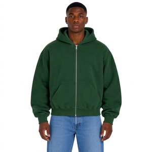 Sweat à capuche zippé AURA pour homme, coupe classique, vert foncé, doublé, en molleton, couleur unie, pour l'automne, coton/polyester - Product Image 1