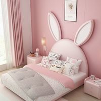 Lit Enfant Double Nouveau Design Lapin Rose Princesse Fille Garçon, Charmant Mobilier de Chambre