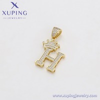 X000966897 XUPING JEWELRY Pendentif lettre H couronne couleur or 14K avec zircon synthétique blanc, breloques de collier initiales unisexe, vente en gros
