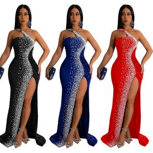 Robe de bal de promo personnalisée Vestidos De Fiesta Largos Elegantes <span class=keywords><strong>Y</strong></span> Moulante d'épaule à un bras haute Fente Maxi Cristal - Product Image 1