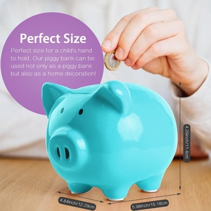 Alcancía de porcelana azul brillante hecha a mano estilo niños típicos al por mayor para ahorrar dinero - Product Image 2
