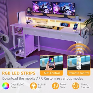 Nhà máy bán buôn Bàn máy tính màu trắng với ngăn kéo và ngăn kéo-47 "Bàn nhà với ngăn kéo và giá sách để lắp ráp dễ dàng - Product Image 5