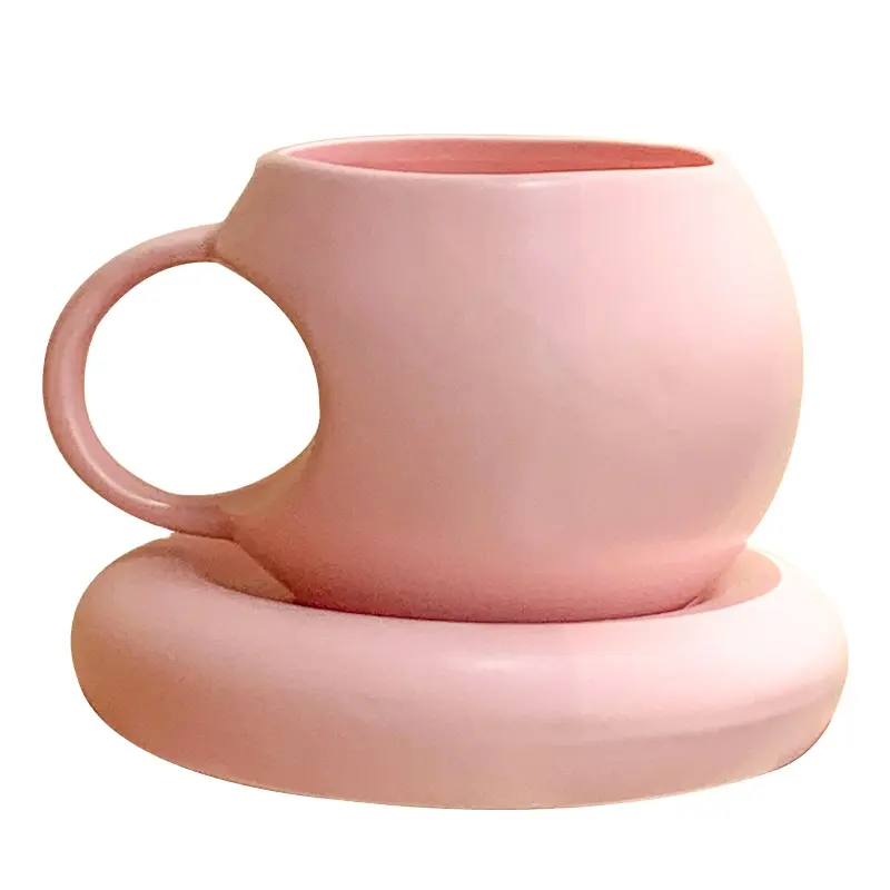 Nouvelle tasse à lait minimaliste à boule bouffante avec sous-verre assorti décoration de la maison et de la chambre tasse et soucoupe potelée joli ajout à votre temps de café