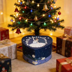 Caja Musical de Papel con Forma de Corazón y Manivela, Color Azul Marino con Diseño de Noche Estrellada, para Guardar Joyas, Regalo de San Valentín para Chicas - Product Image 4