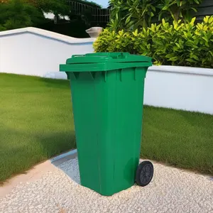 Vente à chaud 120L Green Wheelie Bins Conteneur à déchets à couvercle plat Poubelle en plastique de 120 litres