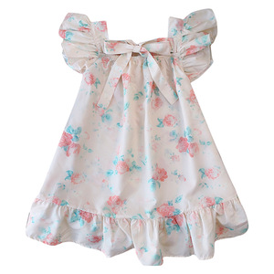Commercio all'ingrosso abito <span class=keywords><strong>da</strong></span> principessa per ragazze colletto quadrato francese fiori di cotone gonna con volant decorazioni abbigliamento per bambini ODM fornitura - Product Image 1