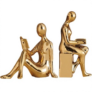 Juego de 2 Sujetalibros Decorativos de Cerámica Hechos a Mano, Chapados en Oro, con Diseño Art Deco, Elegante Escultura para Amantes de los Libros, para Decoración de Biblioteca y Oficina - Product Image 4