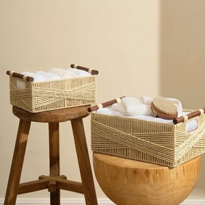 <span class=keywords><strong>Panier</strong></span> de rangement avec poignée Corde décorative en papier Paniers rectangulaires en osier pour usage de toilette de comptoir - Product Image 2