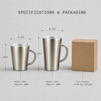 Mug à café à double paroi en acier inoxydable 304 avec poignée, mug à bière isolé, tasse à boire en métal de style coréen, or rose, 350 ml
