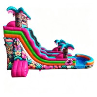 Toboggan aquatique gonflable commercial d'extérieur sur le thème Tiki Hawaïen avec piscine pour la location événementielle