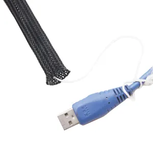 Expendable flexible braided sleeve PET sleeve with guide line cord management organizer for wires collector