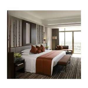 中国批发家具简约卧室套装3 4星级酒店家具现代床架木质特大双人床酒店床