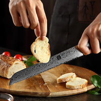 Couteau à pain de cuisine professionnel en acier damas de haute qualité 8 pouces avec bois de Pakka