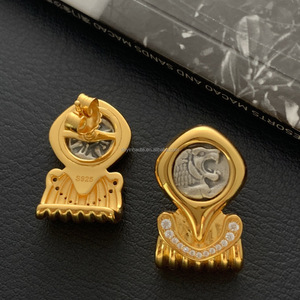 Pendientes de Joyería Fina para Mujer, Chapados en Oro, Plata 925, con Puntas, Diseño Vintage de León en Relieve, con Moissanita, Colgantes, para Regalo - Product Image 2