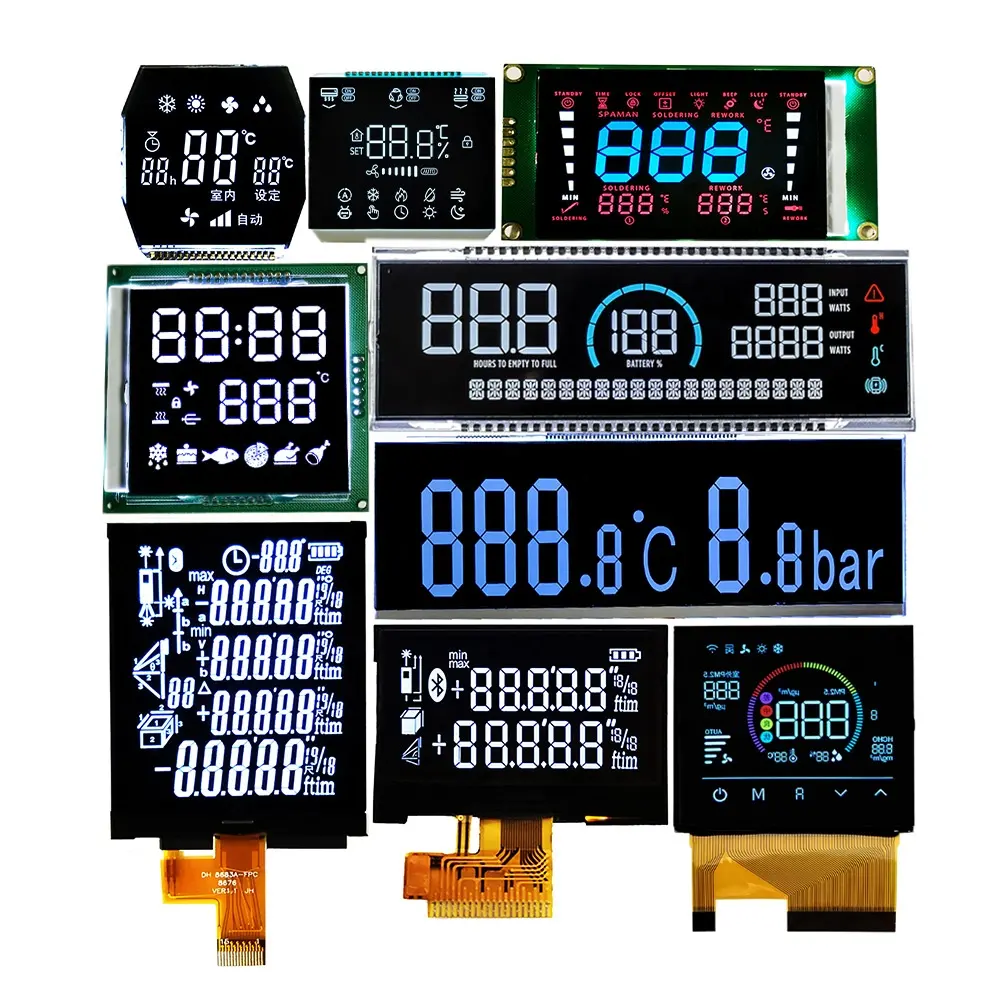 Customized Size LCD 4/8/16 Digit 7 Segment LCD Screen Module Cog Small Monochrome VA TN Segment LCD Display
