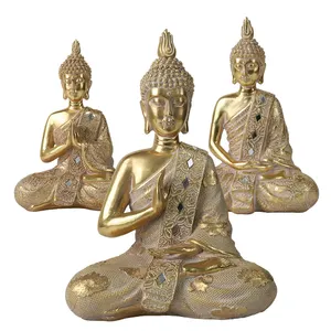 Redeco High Quality Classic Gold Buddha Statue Ornament Resin Crafts Sitting Buddha For Gifts Home Decorations