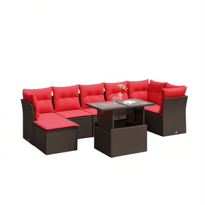 Ensemble de canapés de patio en polyrotin marron, 8 pièces, avec coussins, meubles d'extérieur pour jardin, capacité d'accueil de 8 personnes - Product Image 1