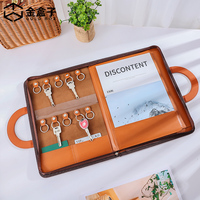 Porte-documents marron en cuir pu avec fermeture éclair, porte-documents avec poignée, sac à clés avec logo personnalisé