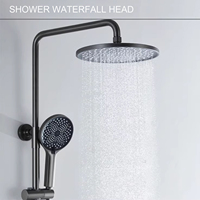 Système de douche thermostatique numérique en aluminium aéronautique gris anthracite avec jets pluie et jet, barre coulissante douce, étagère de rangement et bidet, pour hôtel moderne