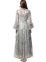 AELESEEN Robe de bal violette pour femmes, col en O, manches évasées, paillettes, broderie, maille, robes longues, mode, printemps, nouveau