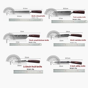 Set di 10 <span class=keywords><strong>Coltelli</strong></span> <span class=keywords><strong>da</strong></span> <span class=keywords><strong>Cucina</strong></span> con Motivo Damascato al Laser, Manici in Legno Colorato, Multiuso per Affettare e Tagliare Carne e Pane, Coltello <span class=keywords><strong>da</strong></span> Chef - Product Image 4