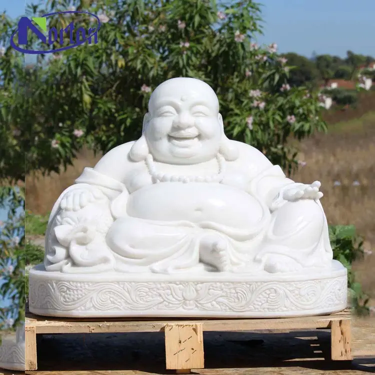 Décoration de jardin en plein air en pierre religion bouddha sculpture grandeur nature en marbre blanc statue de bouddha