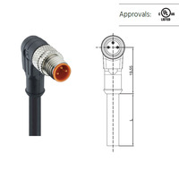 Conector M8 para Actuador/Sensor, Impermeable IP67, Sobre-moldeado, Macho de un Solo Extremo, Angular, 3 Polos, Codificación A, Contacto Dorado, 4A, Automotriz