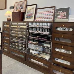 Mostrador/vitrina de madera maciza estilo vintage color nogal para salón de uñas, gabinete de almacenamiento de esmalte de uñas, gabinete para esmalte de gel para salón de uñas - Product Image 2