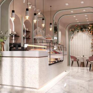 Design d'Interni per Pasticceria, Vetrina Espositiva in Vetro Personalizzata per Dessert, Decorazione su Misura per Negozio di Dolci - Product Image 1