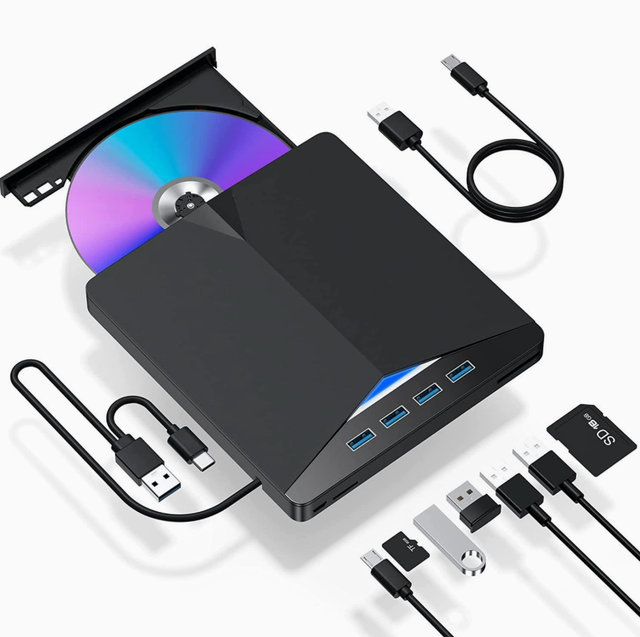 USB External CD/DVD Burner & Card Reader Hub for Desktop and Laptop Computers