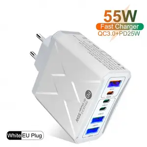 Factory price 55W USB Charger Quick Charge QC3.0 6 ports Phone Adapter For Huawei For iPhone12 xiaomi Tablet Portable Wall Mobile Fast Charger Mobile Phone Accessories