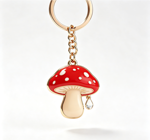 Red Mushroom Metal Key Chain Enamel <b>Charm</b> <b>Keyring</b> Gold Tone Pendant Bag Accessory Gift - Product Image 3