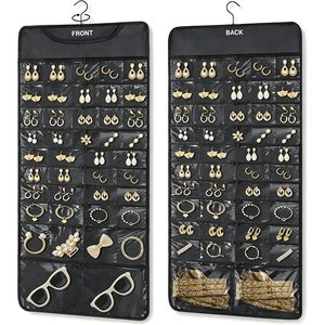 Organisateur de bijoux suspendu à 88 poches, rangement double face pour boucles d'oreilles, pliable, anti-poussière, noir, pour voyage - Product Image 1