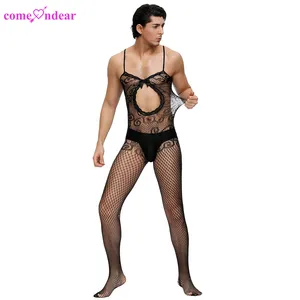 Memikat Harga Grosir MOQ Rendah Transparan Fishnet Bodystocking Melubangi Stoking Tubuh Seksi Lingerie Sissy untuk Pria Dewasa