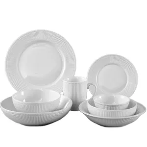 Fast Delivery Marble Bone China Service Plate Bowl White Plates Ceramic Embossed Dinnerware Set