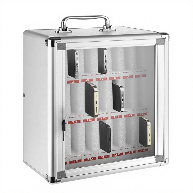 Heavy Duty Waterproof Aluminum Alloy Cell Phone Lock Box 24 Slots Wall-Mounted Storage Cabinet for Office Classroom Gym