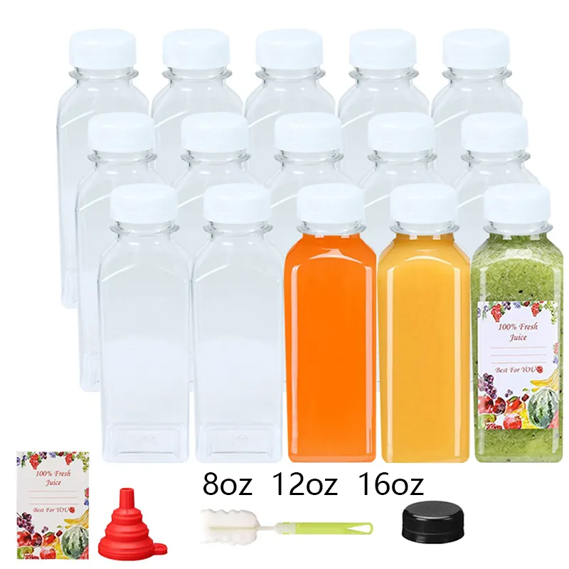 XINSHENG logo 250ml 300 ml 500ml colore arancione quadrato pet confezione in plastica trasparente bottiglia per spremiagrumi per bevande d'acqua